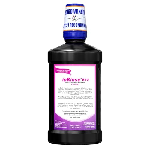 ioRinse Ready-to-Use (RTU) Mouthwash for Fresher Breath, Halitosis Relief, Alcohol-Free, Fluoride-Free and a Professional Clean, Original ioRinse RTU Mouth Wash, Zero Alcohol - Soft Mint Flavor, 1L