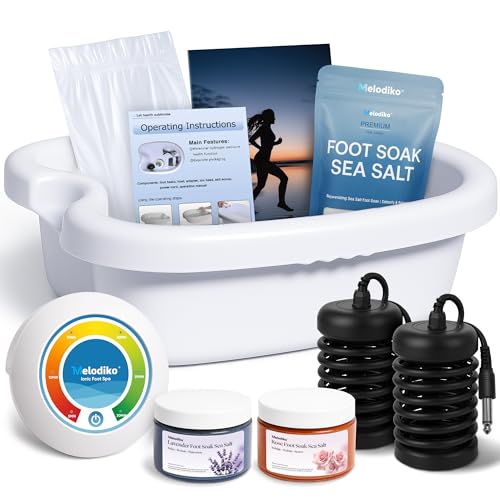 Ionic Foot Bath Detox Machine, Premium Ion Foot Spa for Home Use, Includes 3 Sea Salts (Original/Rose/Lavender), Basin, 2 Ion Arrays & Accessories, Perfect for Parents/Seniors/Partner/Self, White