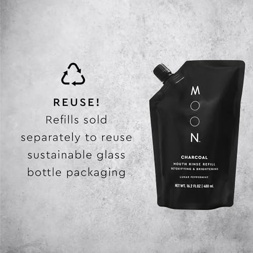 MOON Charcoal Mouth Rinse -Teeth Whitening Mouth Wash for Adults - Alcohol & Fluoride Free with Non-Abrasive Charcoal - Gentle on Enamel - No-Burn Formula - Support Healthy Gums (16.2 Fl Oz)