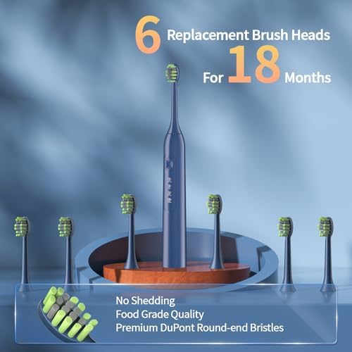 Electric Toothbrush for Adults, 42000 VPM Deep Clean Sonic Toothbrush with 6 Brush Heads, 4 Modes, IPX7 Waterproof Rechargeable Toothbrushes for 120 Days, Built-in 2 Mins Smart Timer (Blue)