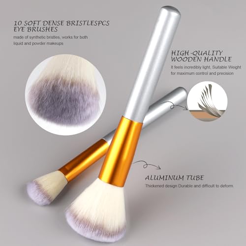 Makeup Brush Set, VANDER 24pcs Premium Synthetic Makeup Brushes for Foundation, Professional Eyeshadow, Eyeliner, Concealer Make up Brush Kit with Leather Travel Makeup bag, Champagne