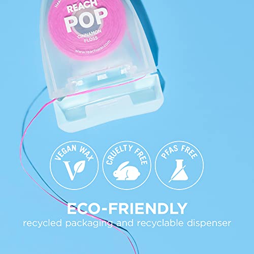 REACH POP Dental Floss, Cinnamon, Plaque Remover for Teeth, Shred Resistant, Vegan Wax, Cruelty Free, Eco Friendly Packaging, Oral Care, PFAS Free, for Adults & Kids, 3 Pack, 54.6 yd