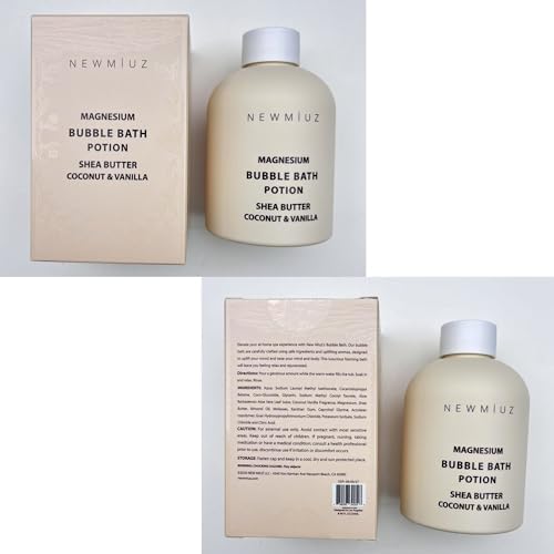 Magnesium Bubble Bath - Long Lasting Foaming Bubbles - Moisturizing - Shea Butter Coconut Vanilla - Relaxing Stress Relief - Calming Self Care Spa Gift for Birthday Christmas