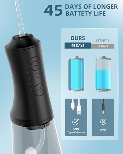 Water Flosser, Water Dental Flosser Pick for Teeth, 300ML IPX7 Waterproof Oral Irrigator, 3 Modes 4 Replaceable Jet Tips, Professional Flossing Cleaning Picks for Home Travel Gums, Braces Care (Black)