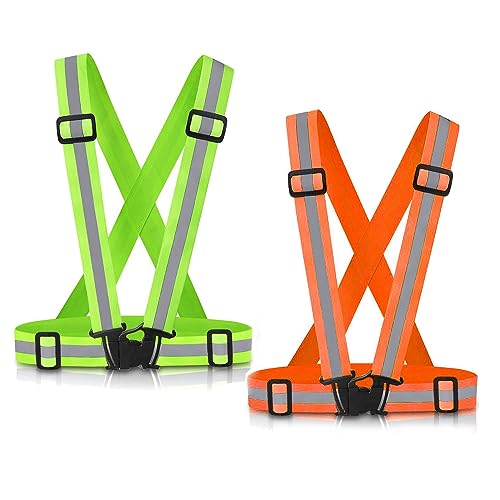 SAWNZC Reflective Vest Running Gear 2Pack, High Visible Reflective Gear for Nighttime Running Biking Motorcycle Dog Walking, Adjustable fits Men Women Kids