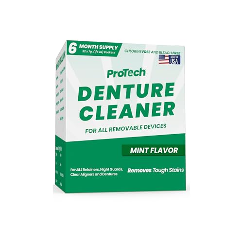 Pro Tech Retainer Cleaner - 180-220 Cleanings (0.17 Per Cleaning) 22 Pack/6 Month Supply - For Clear Aligners, Dentures, Retainers, Mouth Guards & Night Guards - Cleaning Crystals, Mint