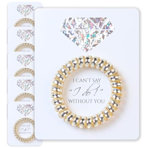 Set of 6 Bridesmaid Gifts Spiral Hair Ties on a Proposal Card - Phone Cord Hair Tie for Bridal Shower, Bachelorette Party Favors, Maid of Honor and Bridesmaid Proposal Gift (Gold)