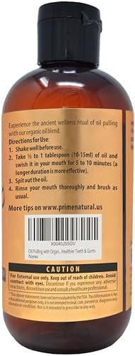 PRIME NATURAL Oil Pulling with Organic Coconut & Organic Peppermint Oil 8oz | Cocomint | Natural Oral Care & Teeth Whitening | Alcohol Free Mouthwash Freshens Breath, Healthier Teeth & Gums