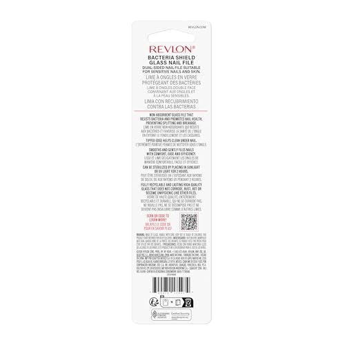 Revlon Glass Nail File, Manicure Tool for Shaping Natural Fingernails, Self-Cleaning with Bacteria Shield Technology, 1 Count