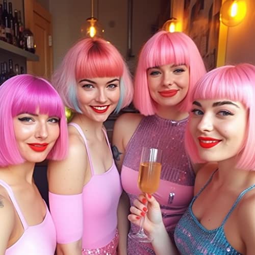 Colored Wigs 6 Pack, Short Bob Hair Neon Colorful Party Wigs for Women Girls Cosplay Costume Party Holiday Bachelorette Night Club (Orange,Red,Blue,Purple,Green,Hot Pink)