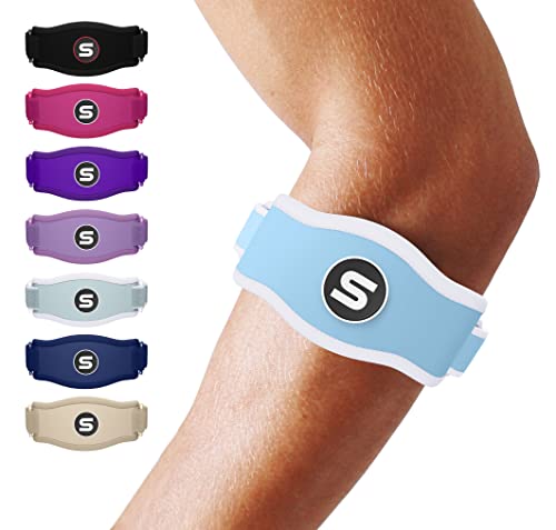 Sleeve Stars Tennis Elbow Support Strap, Golfers Elbow Support for Men & Women Epicondylitis Clasp, Counterforce Arm Band for Tendonitis Relief & Support, w/ 3 Straps Length, Fits 9"-23" (Light Blue)
