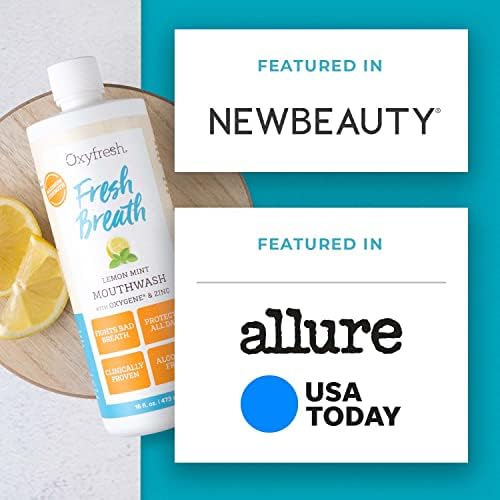 Oxyfresh Premium Lemon Mint Fresh Breath Mouthwash – Oral Rinse for Bad Breath – SLS & Fluoride Free Mouthrinse – Alcohol Free, Gentle Non Burning Mouthwash with Xylitol & Essential Oils, 16 oz