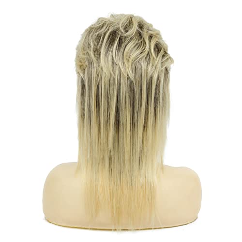 Swiking Mullet Wigs for Women Blonde Curly Soft Heat Resistant Shoulder Length Hair 80s Rocker Cosplay Dark Roots Synthetic Wigs (Blonde Mix Black)