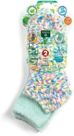 Earth Therapeutics Aloe Vera Socks – Infused w/Aloe Vera & Vitamin E – Helps Dry Feet, Calluses, Dead Skin – Use w/Lotion – Green/Confetti – 2 Pairs