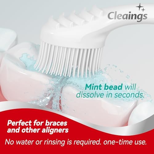 cleaings® Mini Brushes-Disposable Toothbrushes with Toothpaste and Pick for Work or Travel, 24 Count (Mint Flavor（Pack of 5）)