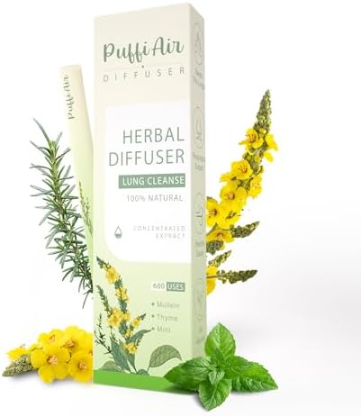 Mullein Herbal Diffuser Upgraded with Extracts of Mullein, Thyme and Mint for Cleansing Lungs, Improving Breathing and Oral Air Freshening