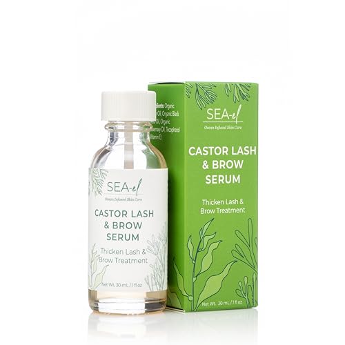 Sea El Castor Lash & Brow Serum Organic Castor Oil Rosemary Oil & Black Seed Oil Hair Conditioner - Eyelashes & Eyebrow Thickening & Growth Essentials for Women & Men - 1 fl oz Bottle
