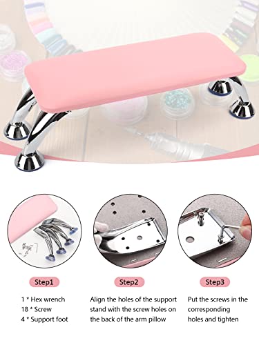 Big Arm Rest for Nails Cushion, Microfiber Leather Hand Rest for Nails Tech, Hand Rest Pillow for Nails Toenails, Detachable Nail Art Accessories Tool for Nails Tech (Pink)