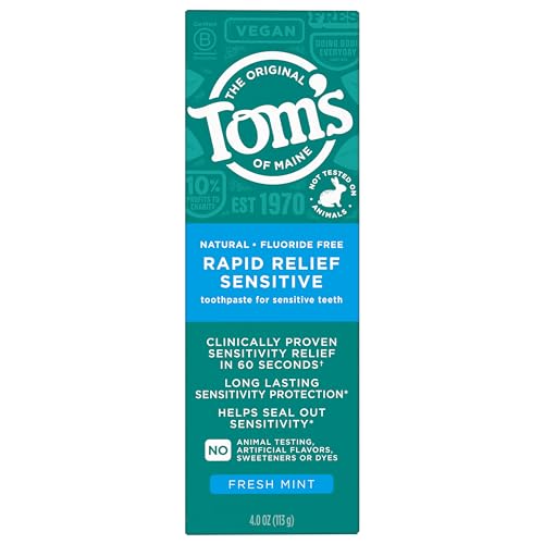 Tom's of Maine Fluoride-Free Rapid Relief Sensitive Toothpaste, Fresh Mint, 4 oz. (Packaging May Vary)