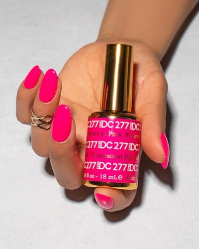 DND DC Gel Polish Set, Pink Collection, UV/LED Gel Polish and Air Dry Nail Lacquer, Matching Chip-Free Polish Duo, 277 Fluorescent Pink, 0.5 Fl Oz
