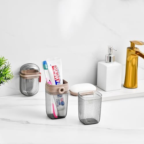 VITVITI Gray Toothbrush Travel Case, Portable Leakproof Travel Soap Container Dish Tray, 7.88 inch Toothpaste Toothbrush Holder with Cover for Trip/Bathroom/Camping