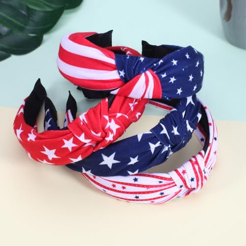 Lonext 4pcs Independence Day Knotted Headband for Women 4th of July Hairbands Twist Turban Headband Elastic Hair Hoop (American Flag Colors)