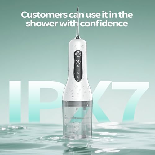 Water Flosser Teeth Cleaner, 4 Modes Rechargeable Portable Cordless Oral Irrigator 260ML Electric Dentel Flossers With DIY Strength, IPX7 Waterproof Travel Flossing Cleaning Picks for Home Light White