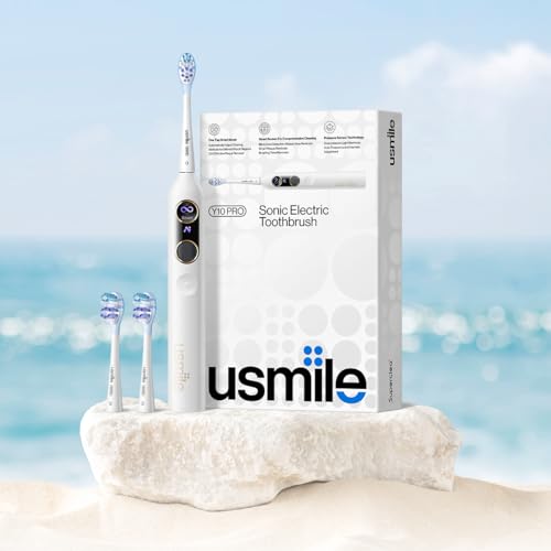 usmile Y10 PRO Rechargeable Electric Toothbrush with Smart Display, Missed Spot Detection, Pressure Sensor, 180-Day Battery Life, IPX8 Waterproof, Travel-Friendly with 2 Brush Heads