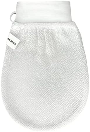 Wildpier Beauty Exfoliating Glove Mitt Body Scrub for Bath Shower Spa Hand Exfoliator Gloves, Dead Skin Cell Remover, Plant Based Deep Exfoliation Scrubber, White