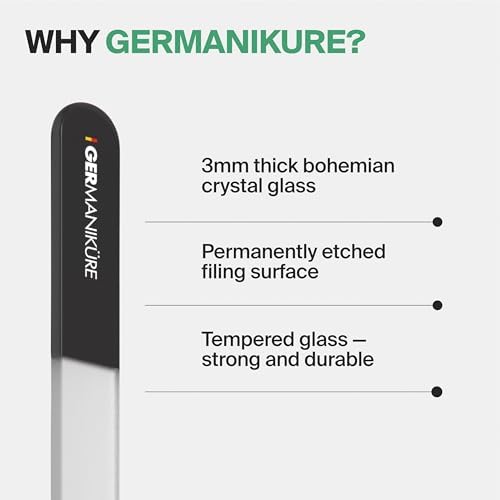 GERMANIKURE 2 Pc Gray Glass Nail File Set with Suede Sleeves - Fingernail File & Small Travel Nail File - Professional Manicure & Pedicure Kit for Natural Nails - Ethically Made in Czech Republic