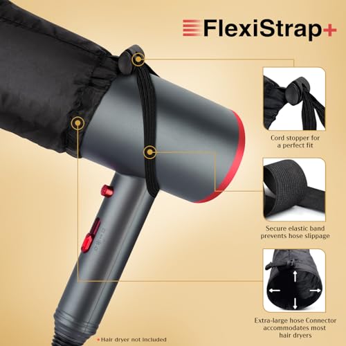 ELEGANTY Soft Bonnet Hood Hairdryer Attachment with Headband that Reduces Heat Around Ears and Neck to Enjoy Long Sessions - Used for Hair Styling, Deep Conditioning and Hair Drying (Black)