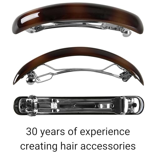 Stylish Tortoise Shell Hair Clip - Autoclasp Barrettes For Styling in an Updo, Bun, Ponytail - Strong Korea Made Accessory for Thick, Medium Volume Hair - Set of 3 Pieces, 3 Colors