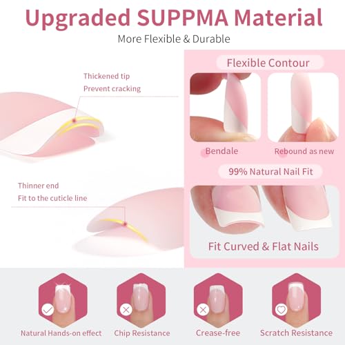 Canvalite Soft Gel French Tip Nails, 180 Pcs Extra Short Press on Nails for Women Flexible Pre-Painted White French Tip Gel Nails Nail Tips No File Need DIY Manicure Gifts for Women, Glue Not Included