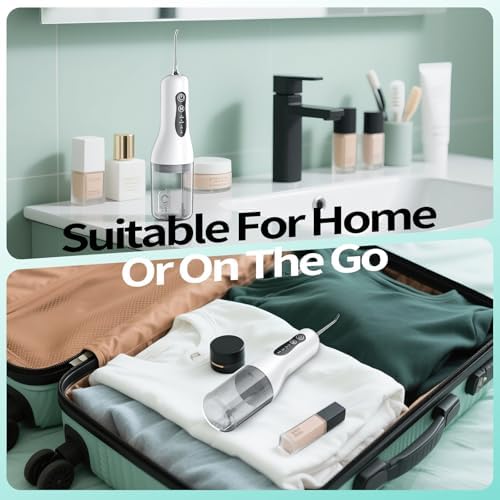 Water Flosser Teeth Cleaner, 4 Modes Rechargeable Portable Cordless Oral Irrigator 260ML Electric Dentel Flossers With DIY Strength, IPX7 Waterproof Travel Flossing Cleaning Picks for Home Light White