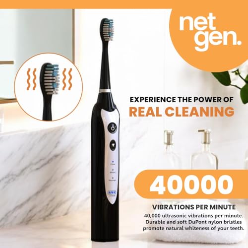 Sonic Electric Toothbrush for Adults with 5 Toothbrush Replacement Heads, 3 Brushing Modes & 2 Minutes Built-in Timer, Travel Toothbrushes with Inductive Charging, Rechargeable toothbrush | Black
