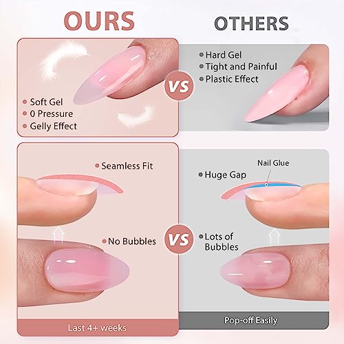 BTArtbox Almond Nail Tips - Brown Soft Gel Nail Kit with 150 pcs Medium Fake Nails, Gel Nail Glue, Top Coat, Nail Lamp, Pre-colored Press on Nails for Nail Art