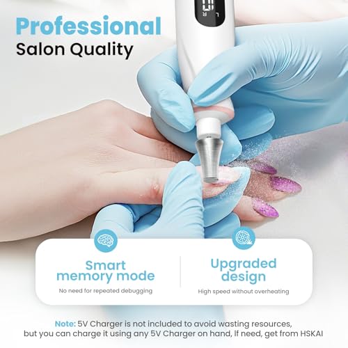 Nail Drill Electric Nail File - Cordless Professional Nail Filer for Manicure and Pedicure, Portable Nail Drill Machine Kit for Acrylic Gel Nails Thick Toenails Nail Grind