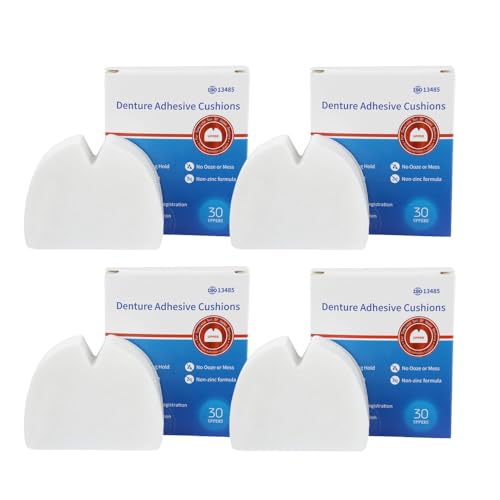 120 Pads (4 Pack) Free Long-Lasting Upper Denture Adhesive Cushion, Denture Adhesive Soft Pad for Secure Hold and Food Seal (Upper)