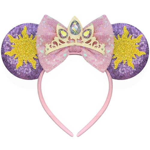 Princess Mouse Ears Headband for Women Adult, Crown & Star Sequin Mouse Ears Cute Park Ears