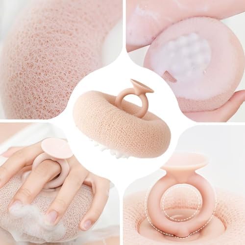 Super Soft Sunflower Suction Cup Bath Ball, 2025 New Sunflower Suction Cup Bath Ball, Loofah Body Scrubber Shower Sponge, Super Soft Exfoliating Bath Sponge for Women Men (Purple & Apricot)
