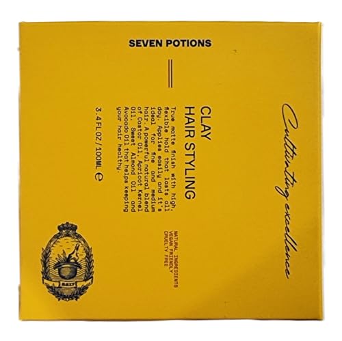 SEVEN POTIONS Hair Clay For Men and Women 3.4 fl oz - High Hold Matte Pomade - Effortless Hair Styling Product That Leaves No Residue - Water Based - Natural, Vegan, Cruelty Free