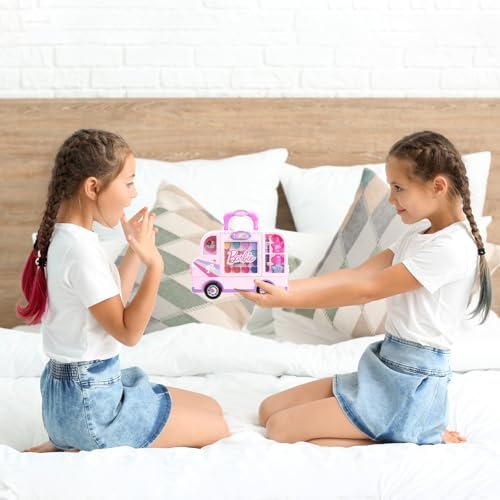 Barbie Car Makeup Kit for Girls, Real Washable Toy Makeup Set, Barbie Gift, Play Makeup and Pretend Play Toys, Perfect for Birthdays, Parties, Sleepovers & Makeovers, Ages 6 and up, by Townley Girl