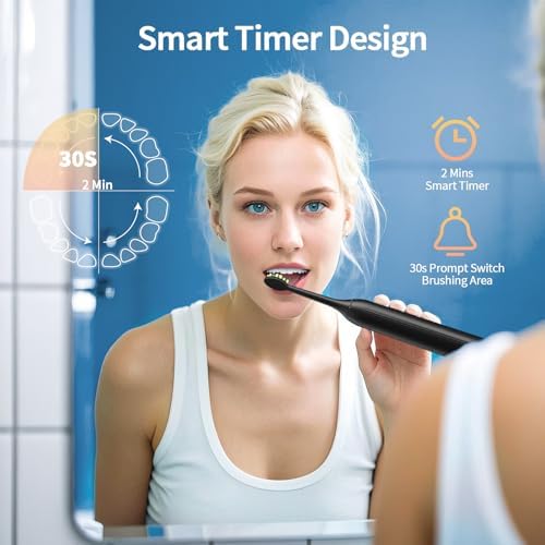 Electric Toothbrush for Adults, 42000 VPM Sonic Toothbrush with 6 Brush Heads, 4 Cleaning Modes,120-Day Battery Life, IPX7 Waterproof Rechargeable Toothbrushes with 2 Mins Smart Timer for Home, Travel