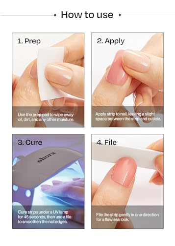 ohora Semi Cured Gel Nail Strips (N Cream Pink) - Pink, Solid, Works with Any UV/LED Lamps, Salon-Quality, Long Lasting, Easy to Apply & Remove - Includes 2 Prep Pads, Nail File & Wooden Stick
