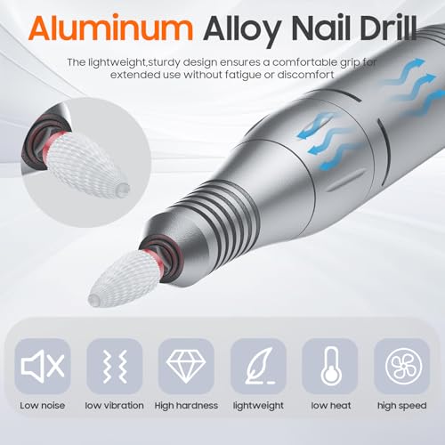 Professional Nail Drill 35000 RPM,SONGMIN Portable Cordless Efile with Bits Kit for Acrylic Nails Gel Polishing Removing,Rechargeable Electric Nail File Machine for Manicure,Pedicure Salon Home,White