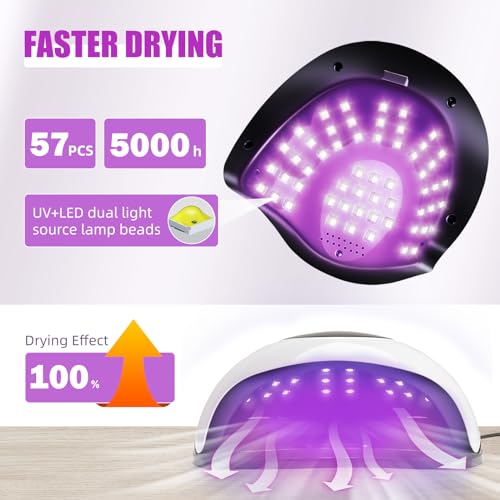 220W LED UV Light Dryer for Nails Gel Polish with 57 Lamp Beads 4 Timer Setting & LCD Touch Display Screen, Auto Sensor, Professional Nail Light