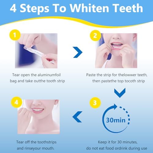 Teeth Whitening Strips for Sensitive, 42 Strips Whitener Safe Whitestrip, Deep Stains Removal Tooth Whitening, Enamel Safe Non-Slip Dry Strip Technology for Whiter Teeth, Mint