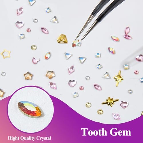 YOYOWY Tooth Gem Kit,Teeth Jewelry Kit with Glue and Light,Tooth Gems Kit for Teeth,Professional DIY Tooth Gem Kit,Fashionable Crystal for Teeth Sweet Smile Gems