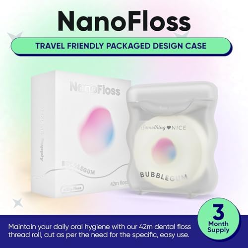 Something Nice NanoFloss Threader for Teeth, Vegan Dental Floss Thread, nHAP1000D Polyester Fiber Waxed with Nano Hydroxyapatite for Enamel Care Kid Friendly, Bubblegum Flavored, 42M