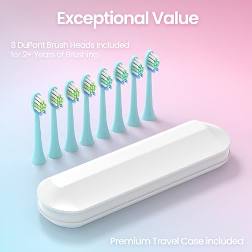 YUNCHI Electric Toothbrush for Adults and Kids, Rechargeable Battery Toothbrush, 8 Brush Heads, 5 Modes, 44000 VPM Motor-2 Min Smart Timer, IPX7 Waterproof, Travel Case, 55 Days-Pink & Blue Gradient